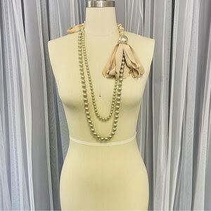 Jessica Simpson Layered Pearl and blush Grosrain ribbon necklace